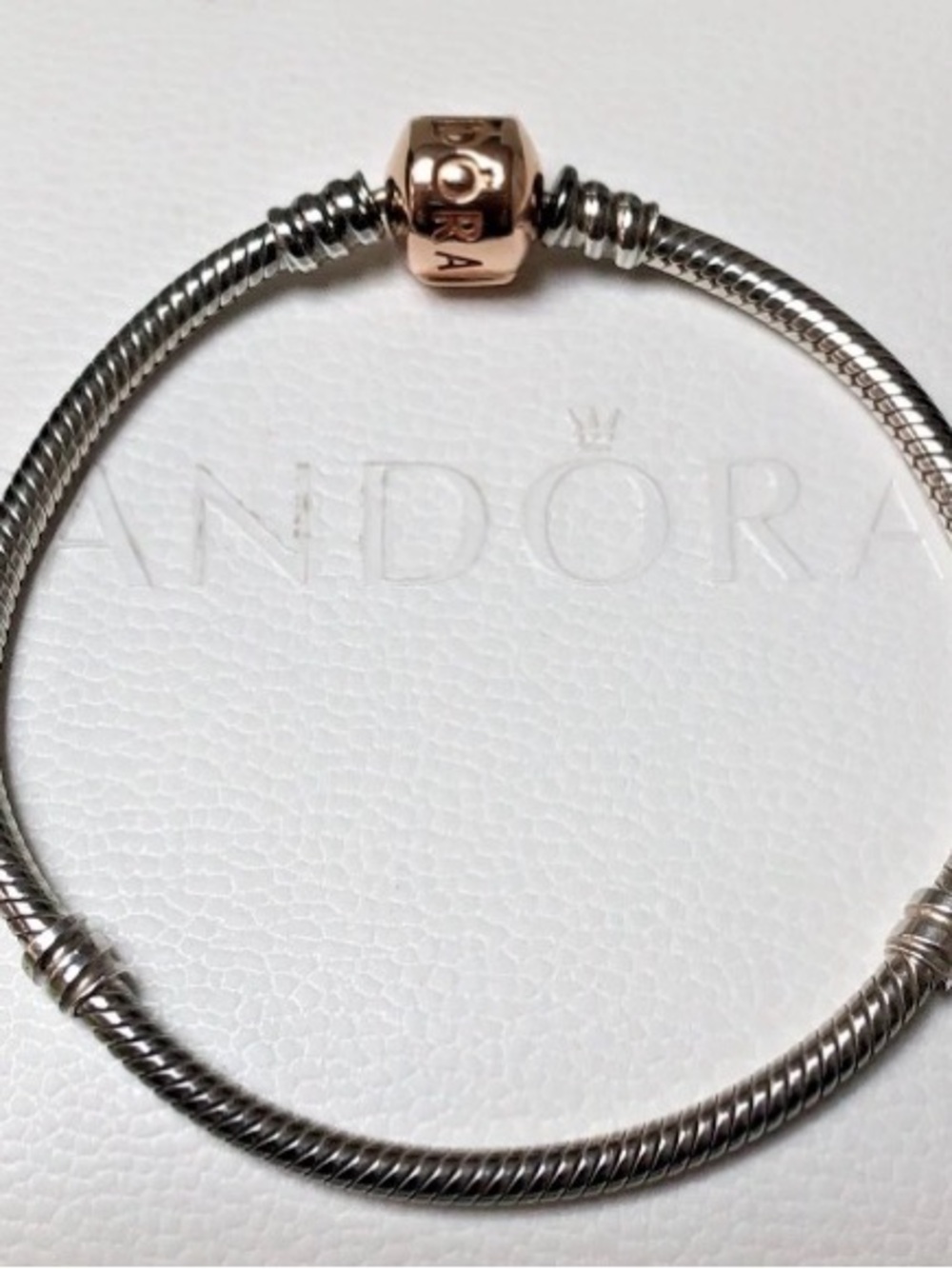 Pandora Two-Tone Silver and Rose Gold Snake Chain Bracelet Authentic with Box